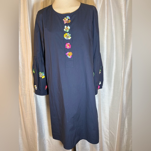 Vilagallo Anthropologie Navy Tunic Dress Size 46 Embellished Puff Sleeve XL 14 - Picture 1 of 16